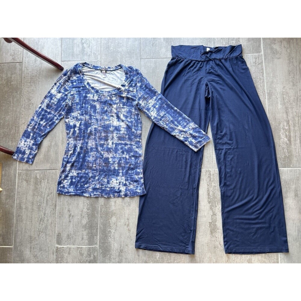 $150 COSABELLA Viscose Pajama Lounge Sleep Set Navy Long Sleeve Top & Pants L